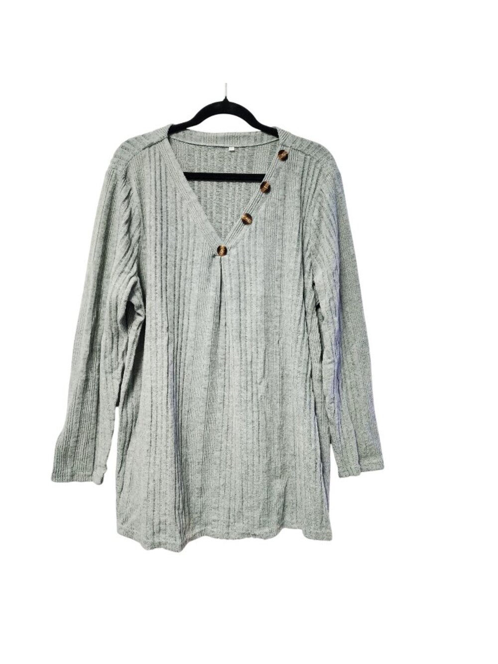 Grey Ribbed Knit Tunic Top Long Sleeves V-Neckline Womens Plus Size 4XL